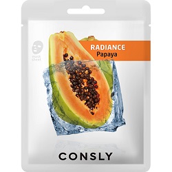 Выравнивающая тон кожи тканевая маска с экстрактом папайи CONSLY Papaya Radiance Mask Pack, 5 шт.